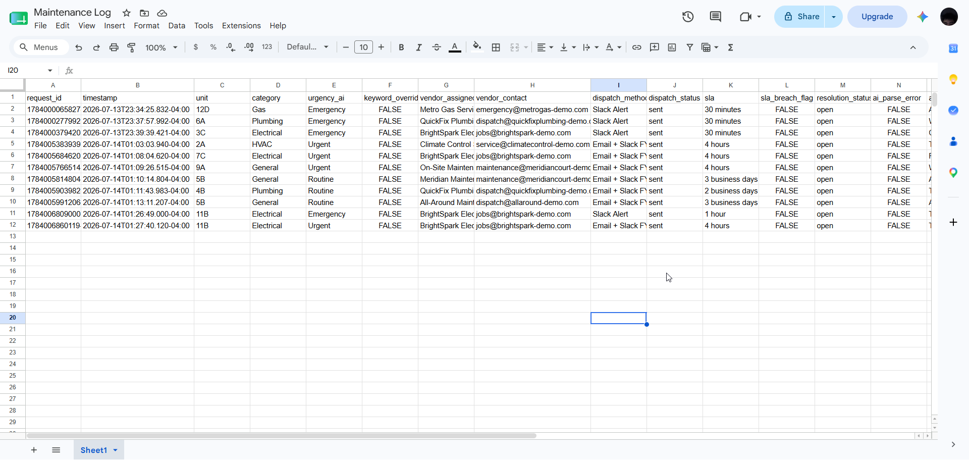 Audit trail logged in Google Sheets